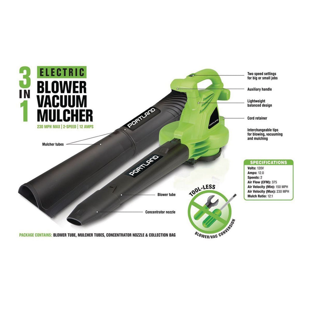 12 Amp 3-in-1 Electric Blower Vacuum Mulcher R4594