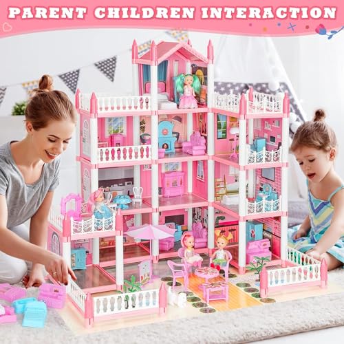 4-Story 11 Rooms Dollhouse with 4 Dolls and Furniture Set W407