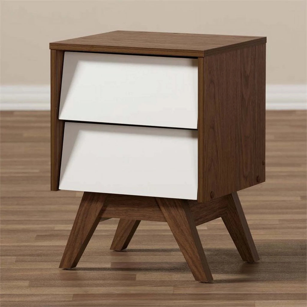 3 Piece Bedroom Set with Chest and 2 Nightstands in White and Walnut L4628
