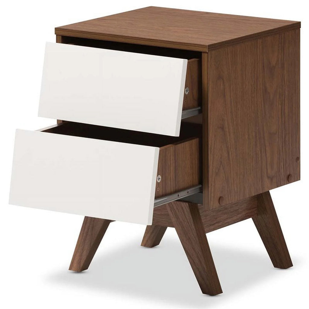 3 Piece Bedroom Set with Chest and 2 Nightstands in White and Walnut L4628