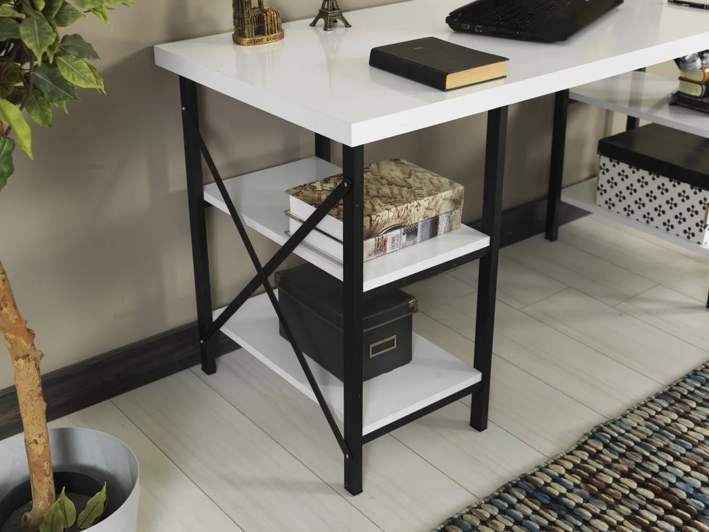 White 60" Wood Top Computer Desk B7890