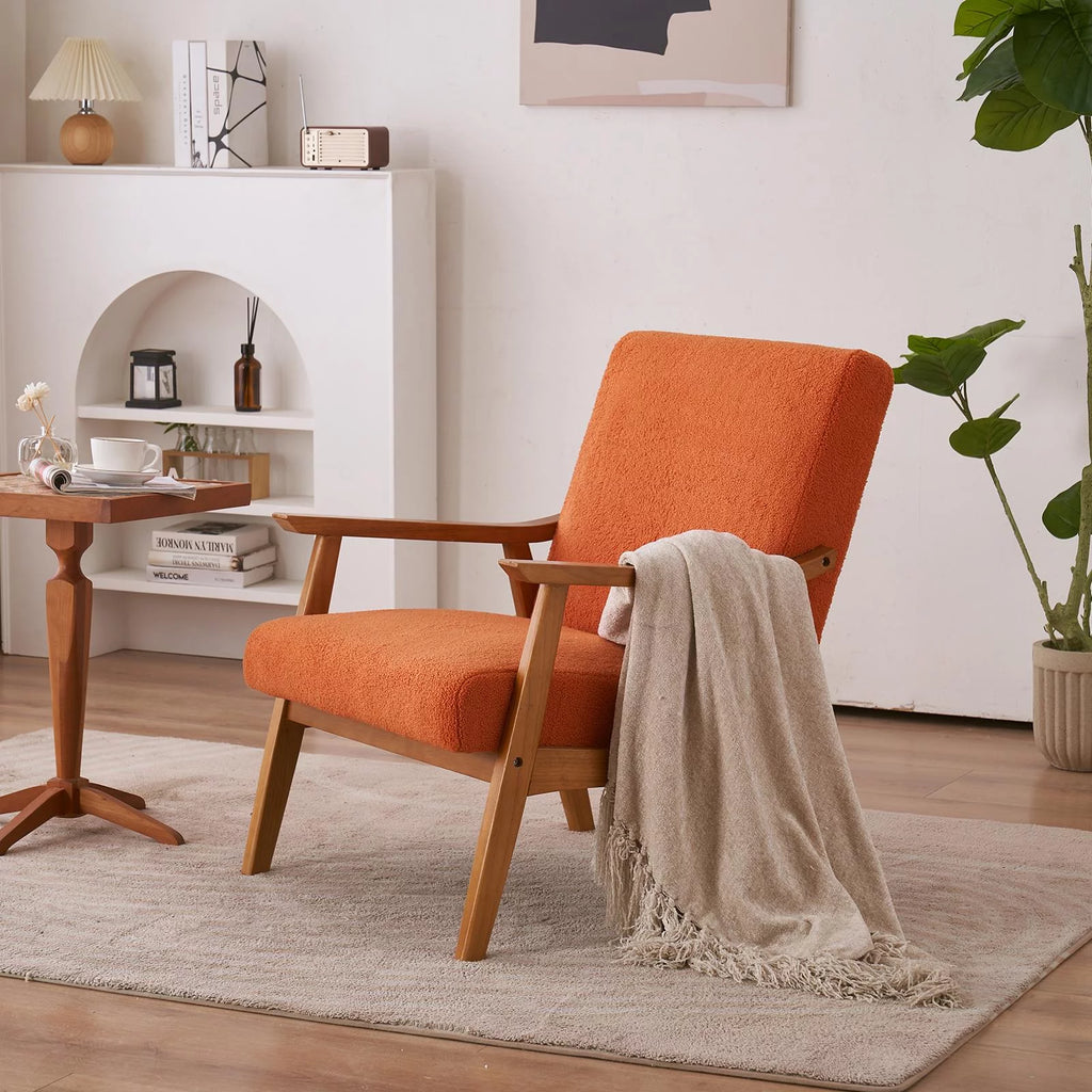 Beige Velvet Arm Chair with Wood Frame T61971