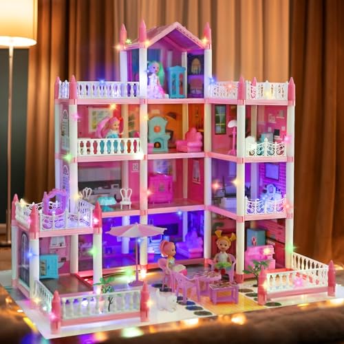 4-Story 11 Rooms Dollhouse with 4 Dolls and Furniture Set W407