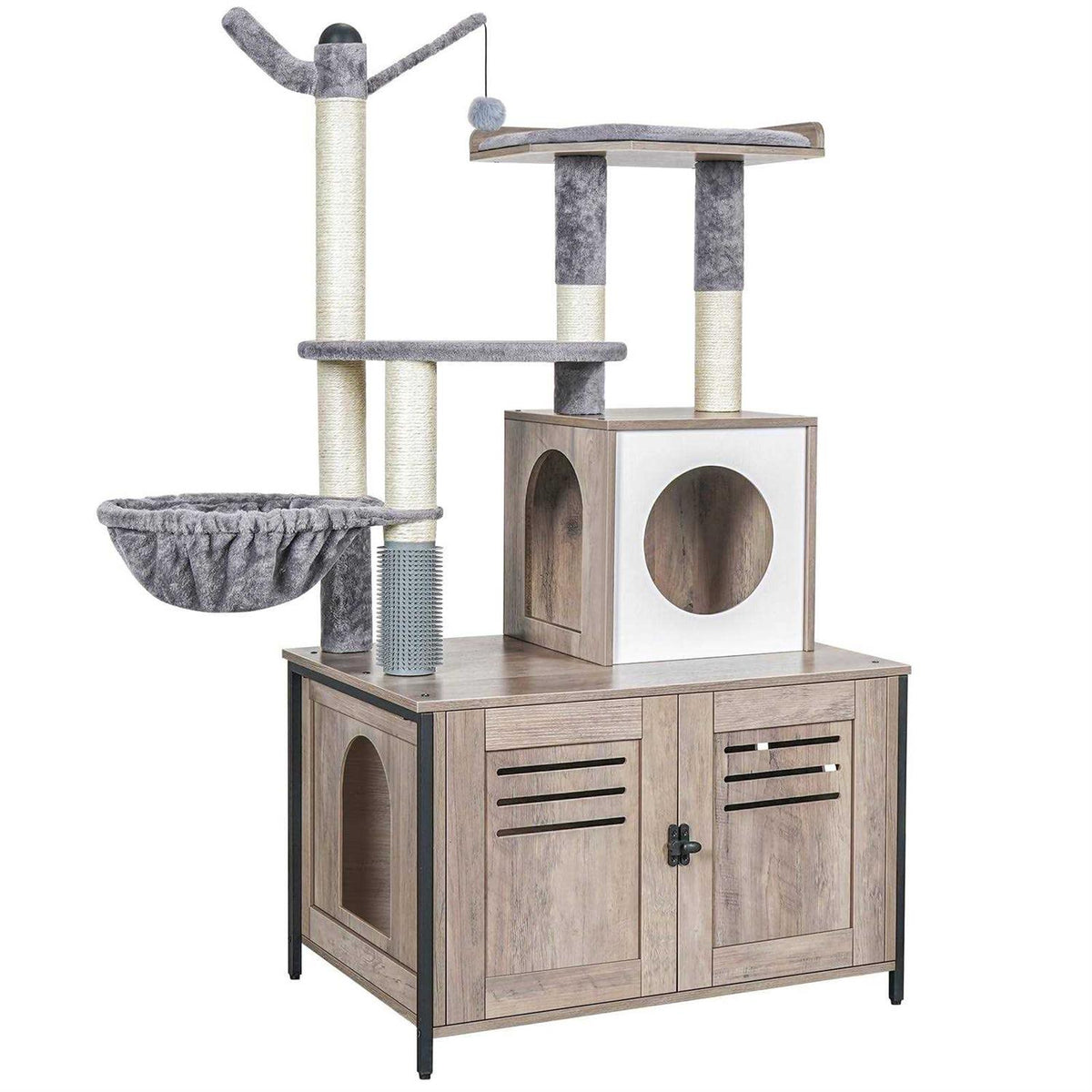 Wooden Cat Litter Box Enclosure with Cat Tree N282473
