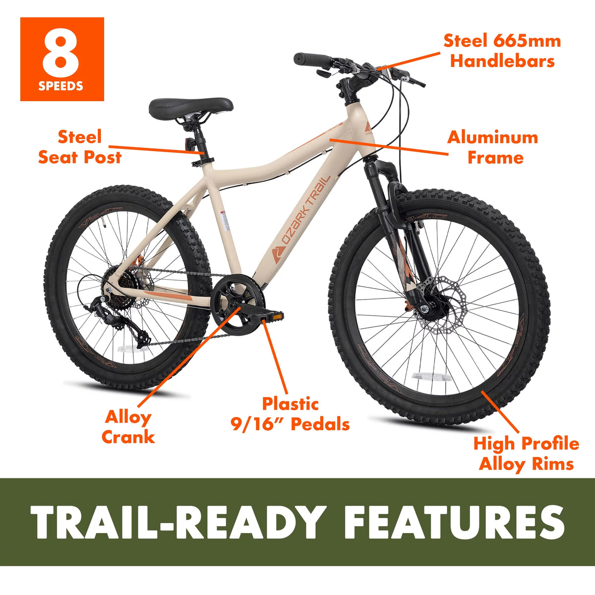 24 Glide Mountain Bike, 8 Speed, Black L9057