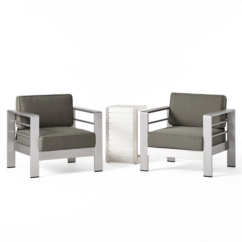 Gray Aluminum Outdoor Club Chairs with Side Table P685
