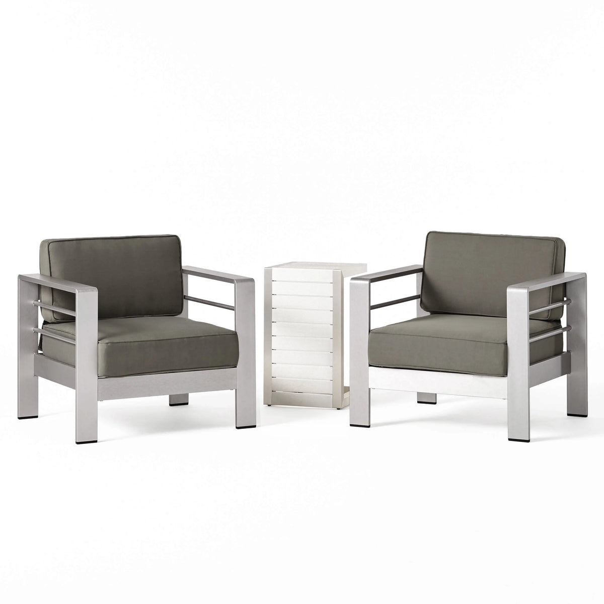 Gray Aluminum Outdoor Club Chairs with Side Table P685