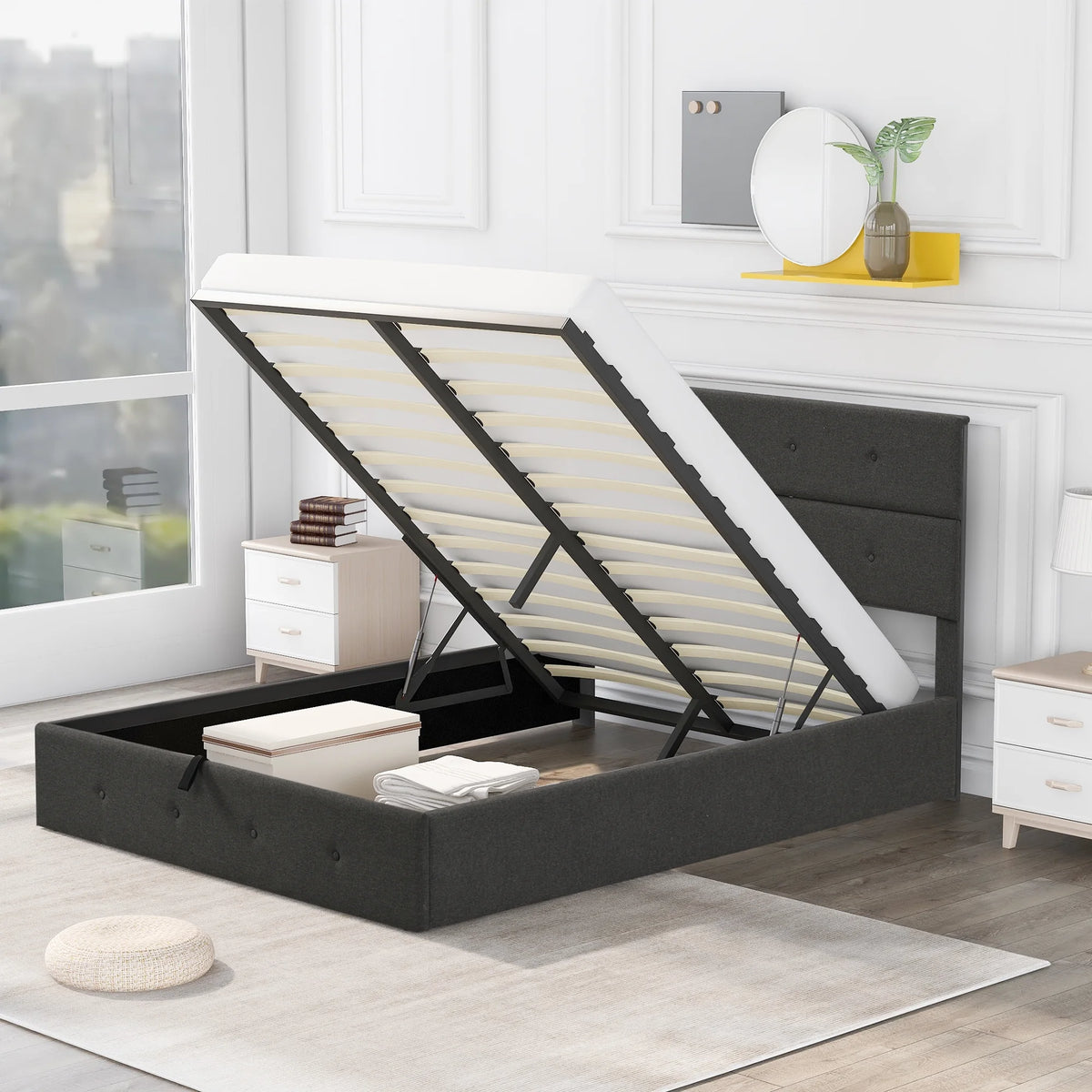 Upholstered Full Storage Platform Bed L579