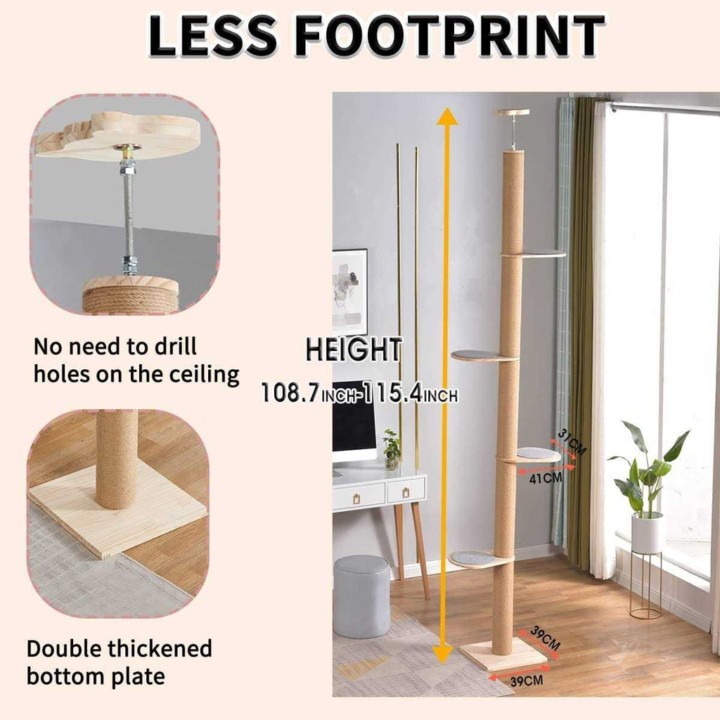 Floor-to-Ceiling Cat Tree with Sisal Rope Scratching Post L636