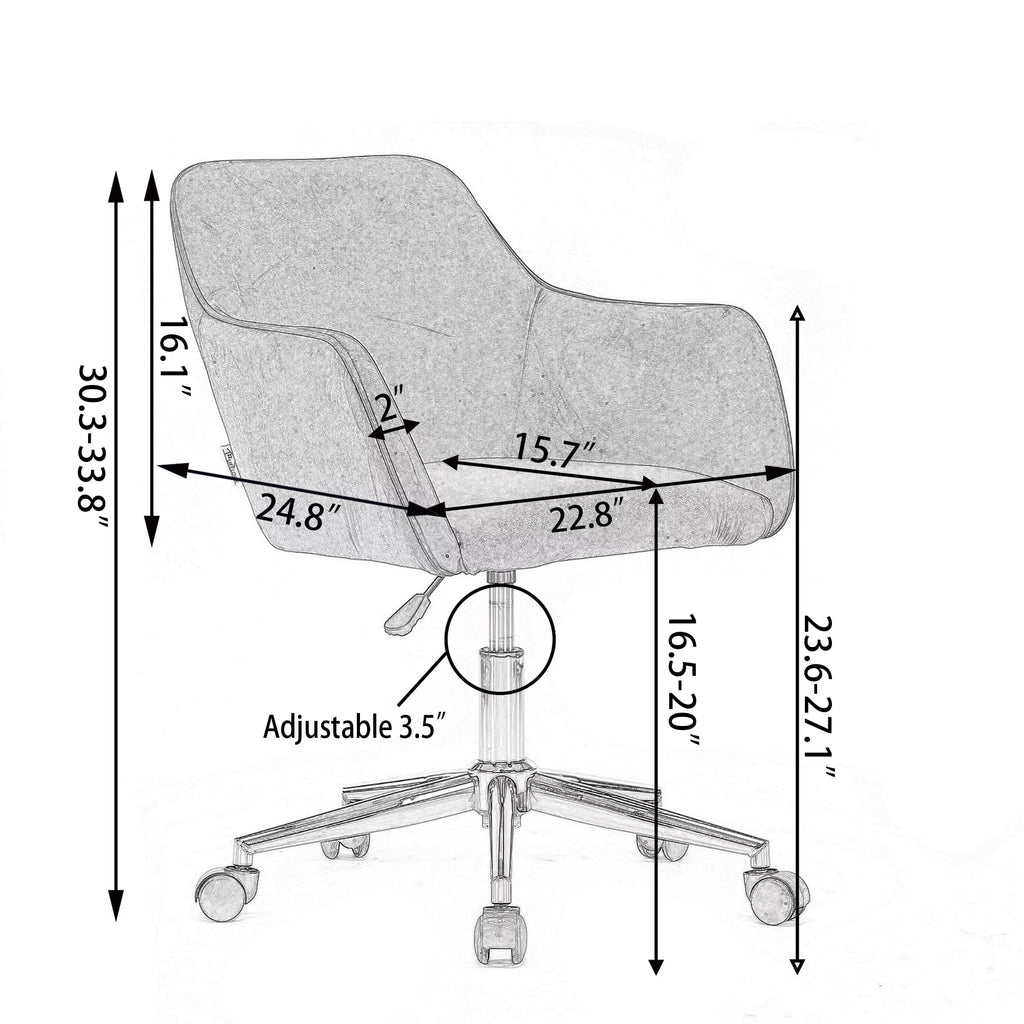 Yellow Velvet Adjustable Height Office Chair with Gold Metal Legs and Wheels E149