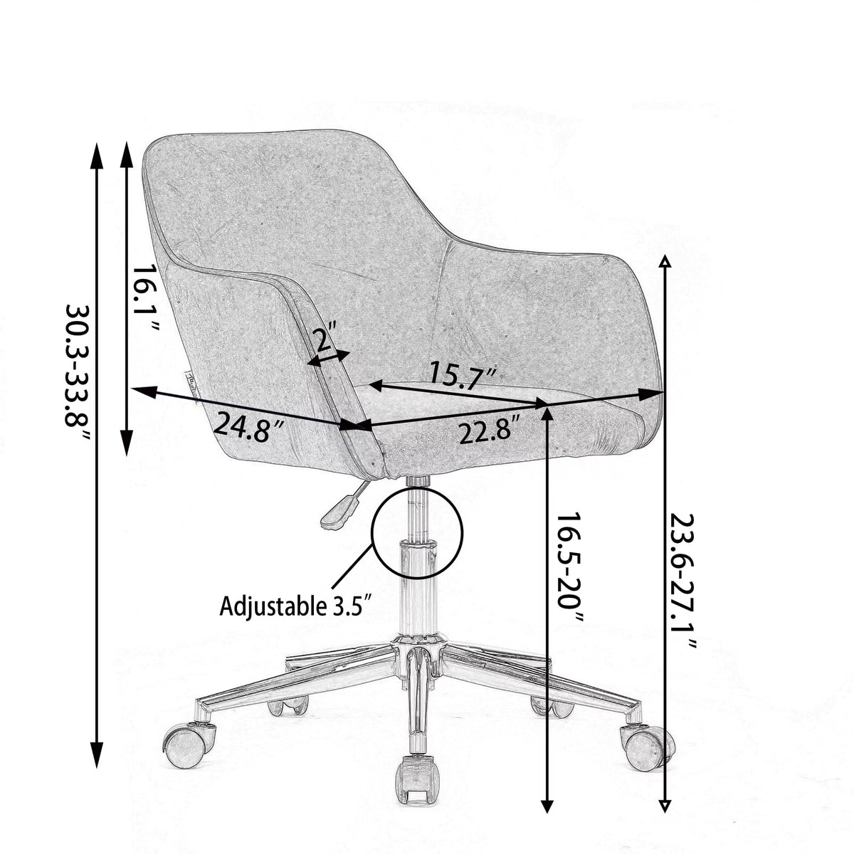 Yellow Velvet Adjustable Height Office Chair with Gold Metal Legs and Wheels E149