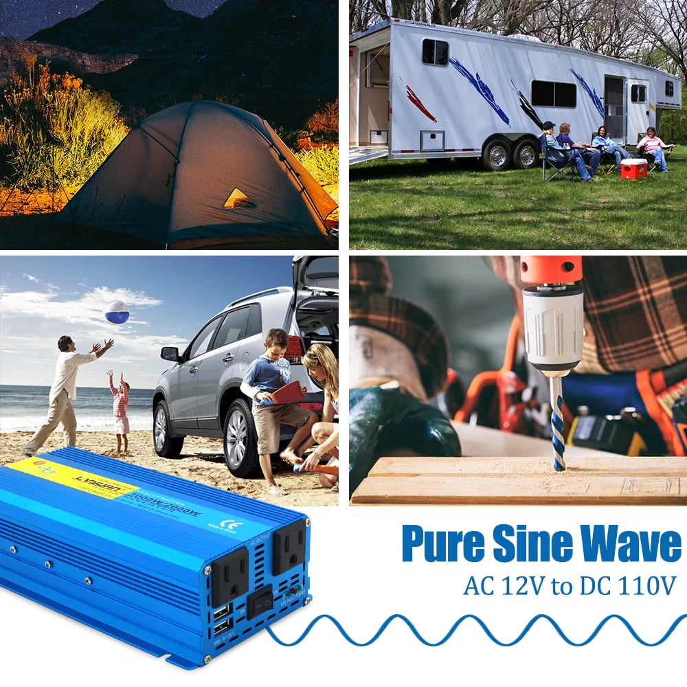 1000 Watts 2000 Watts Pure Sine Wave Power Inverter DC 12V to AC 110V 120V F37737