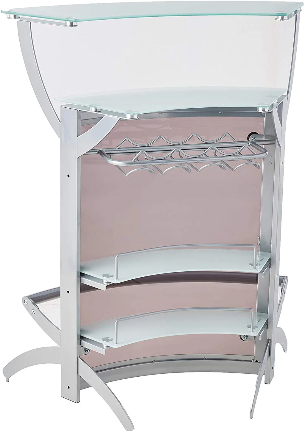 2-shelf Home Bar Silver and Frosted Glass L497