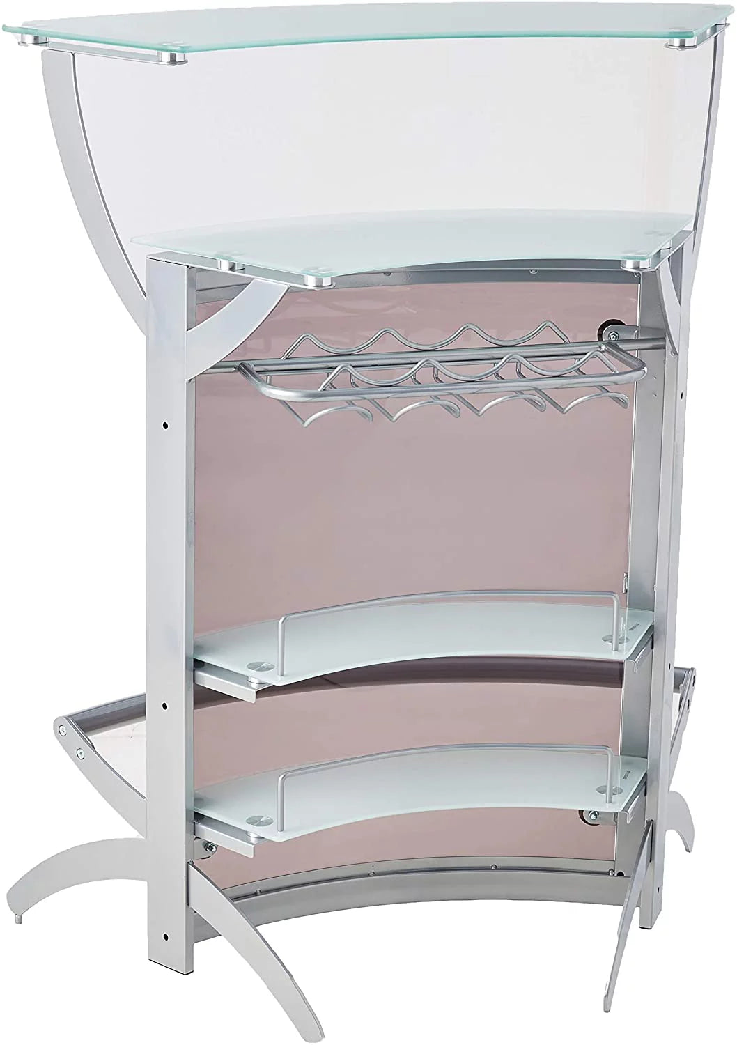 2-shelf Home Bar Silver and Frosted Glass L497