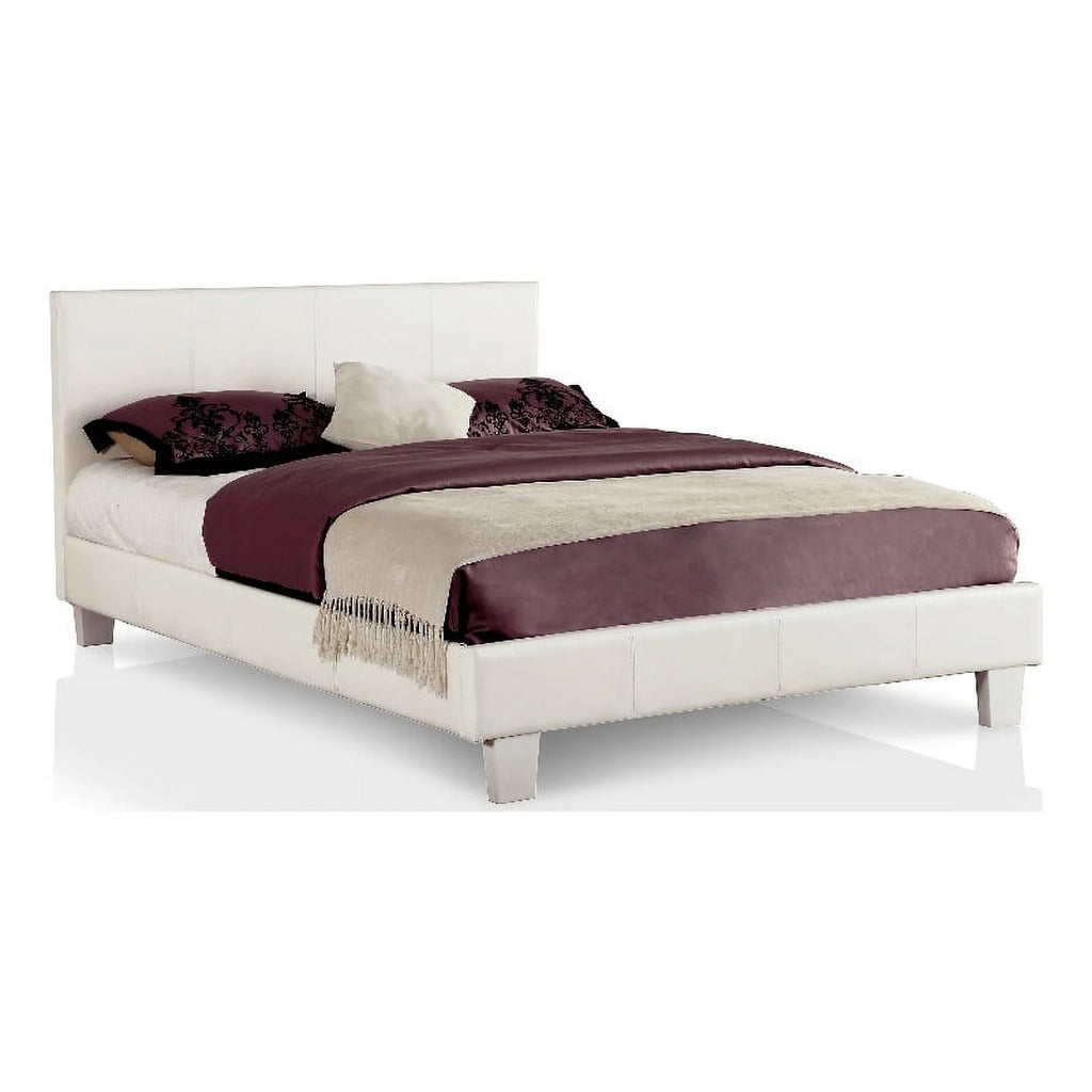White Queen Platform Faux Leather Bed with 10 Memory Foam Mattress C617