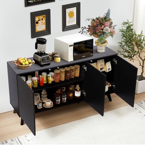 Walnut 3 Door Fluted Sideboard Buffet Cabinet J6118