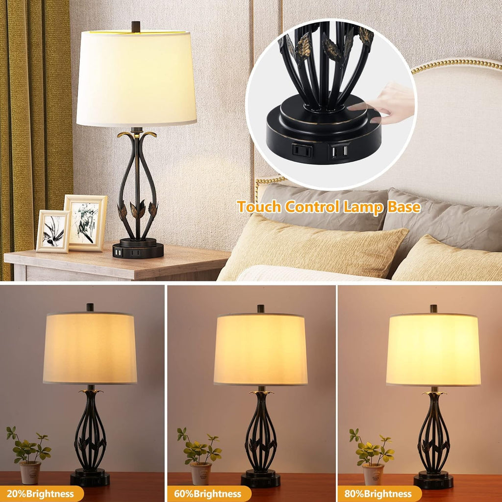 Table Lamp Set of 2, 3 Way Dimmable Touch with Dual USB Ports and AC Outlet P40251