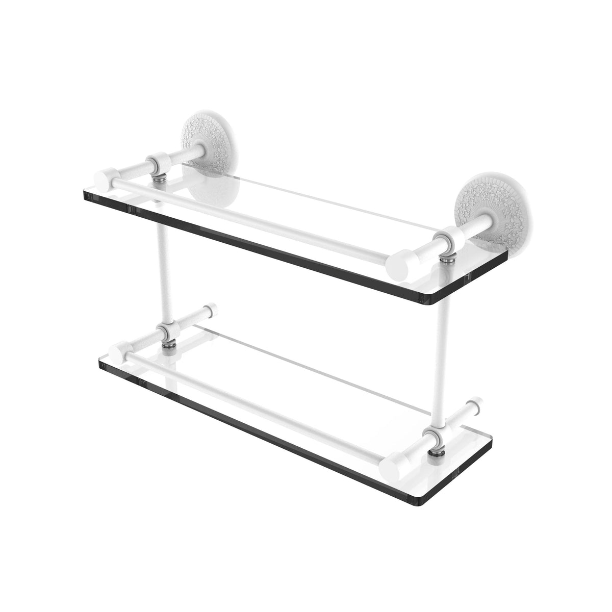 22-inch Double Glass Shelf with Gallery Rail Polished Nickel U6123