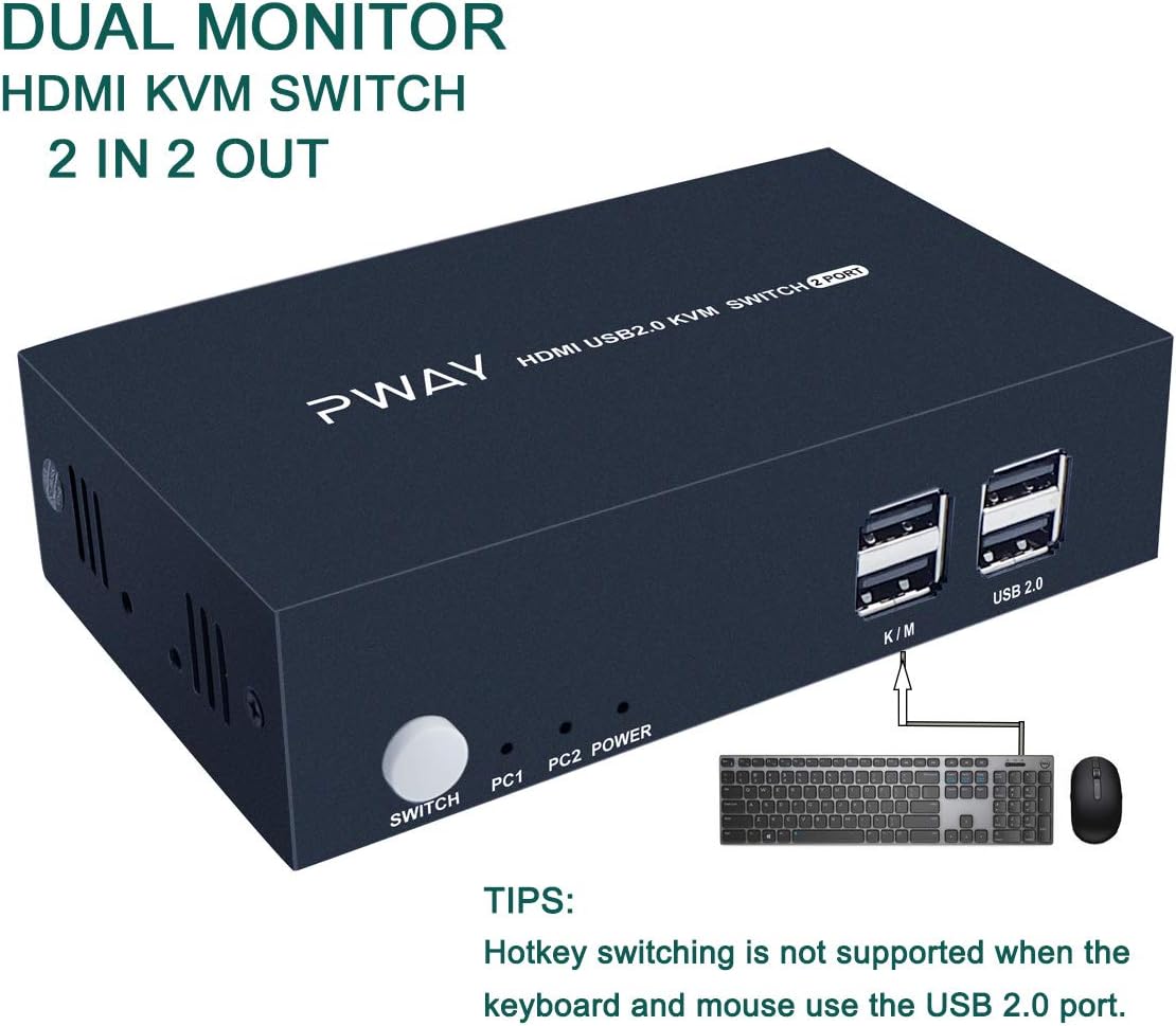 2 Port Dual Monitor HDMI KVM Switch 4K@30Hz W195