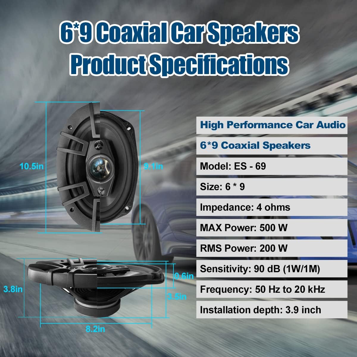 6x9 500 Watt 4-Way Coaxial Car Speakers (1 Pair) T539