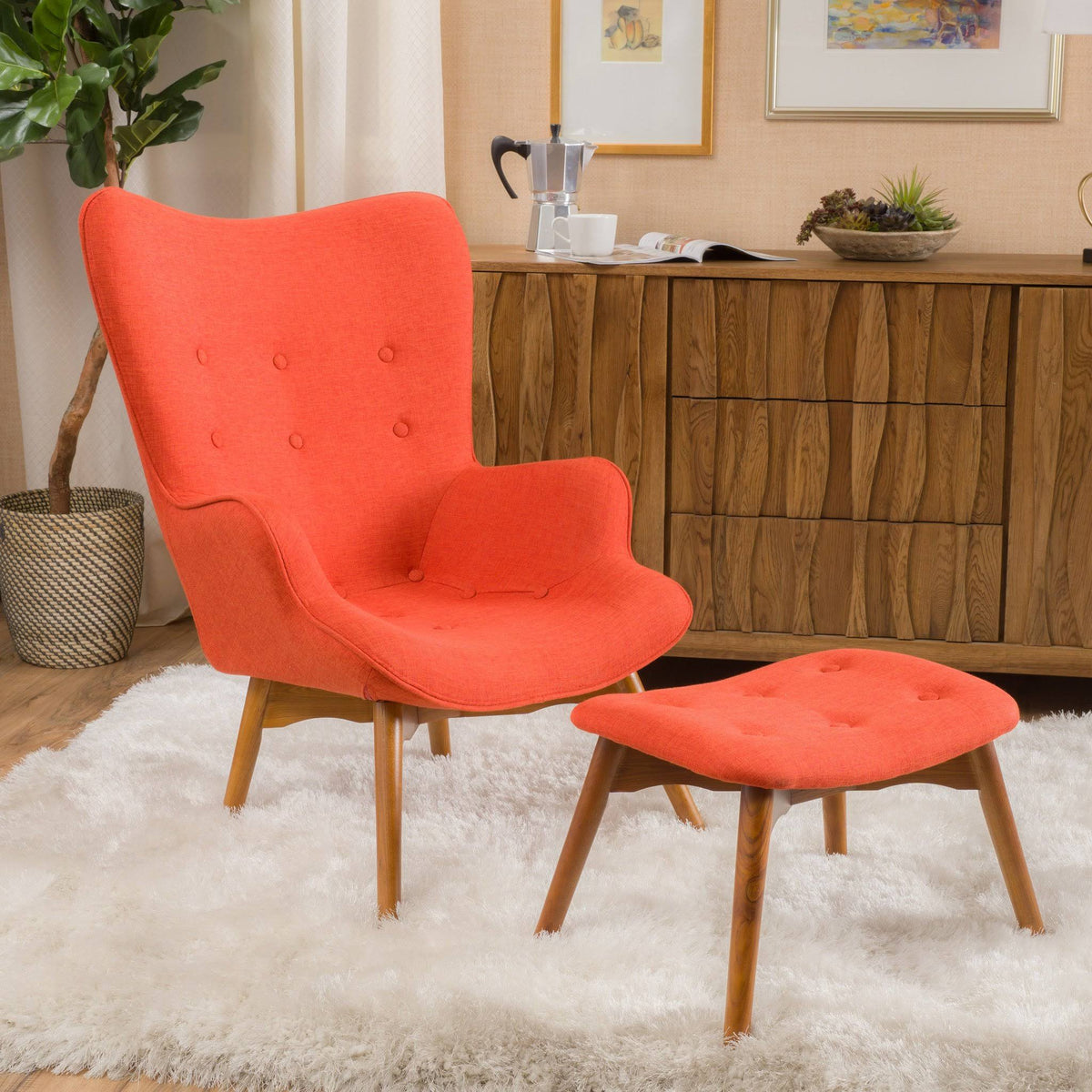 Mid Century Modern Contour Chair with Footstool Z349070