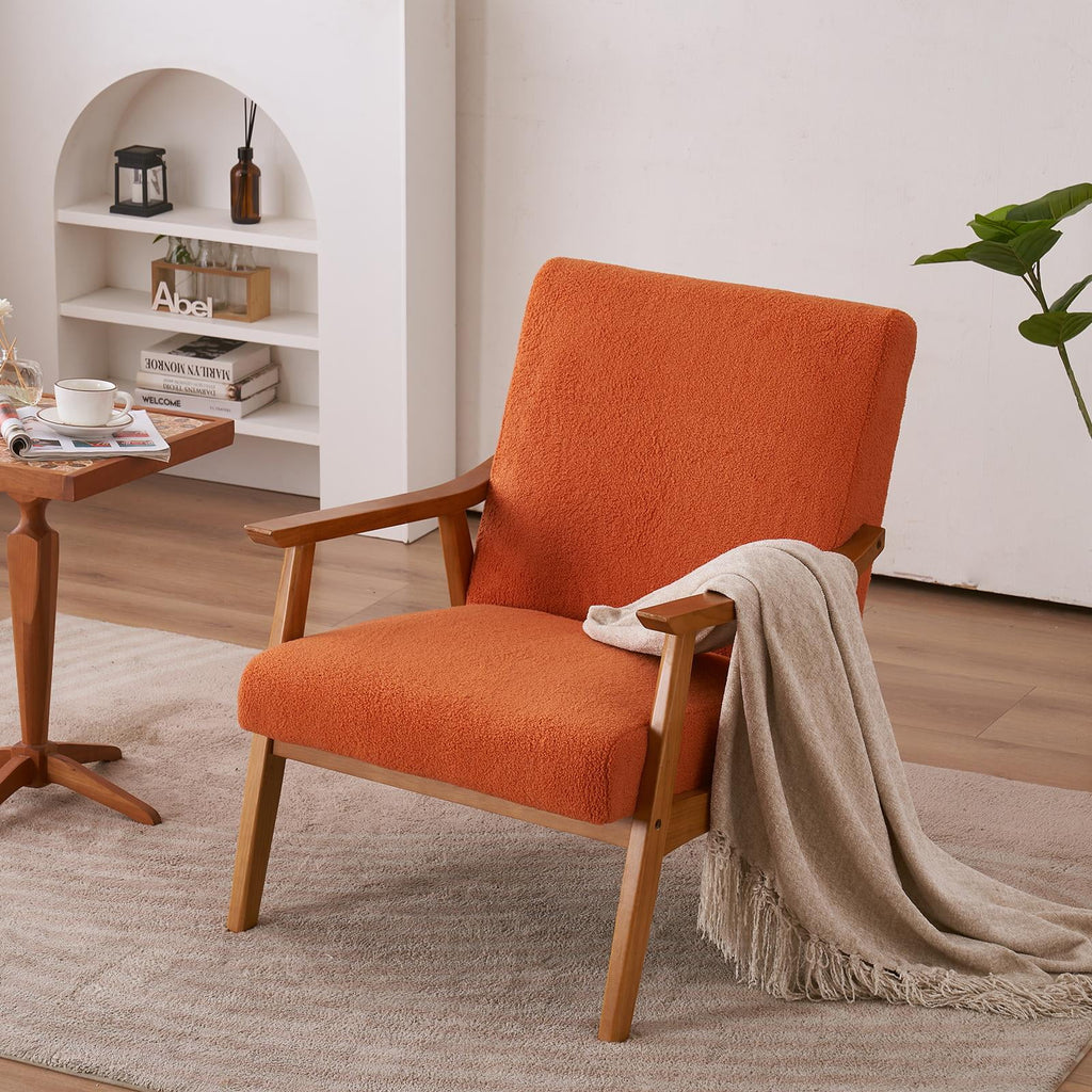Beige Velvet Arm Chair with Wood Frame T61971