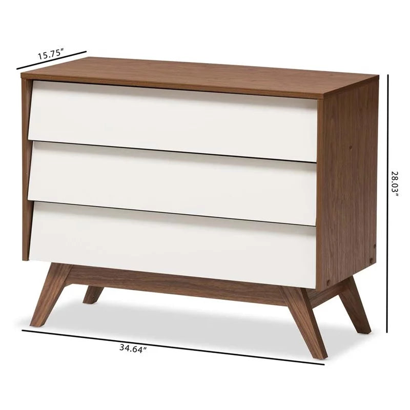 3 Piece Bedroom Set with Chest and 2 Nightstands in White and Walnut L4628