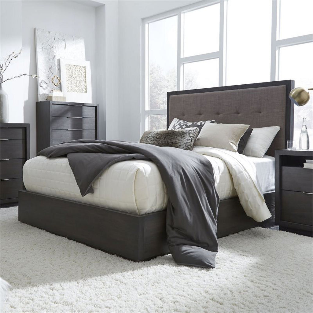 Gray Tufted Wood California King Panel Platform Bed N385