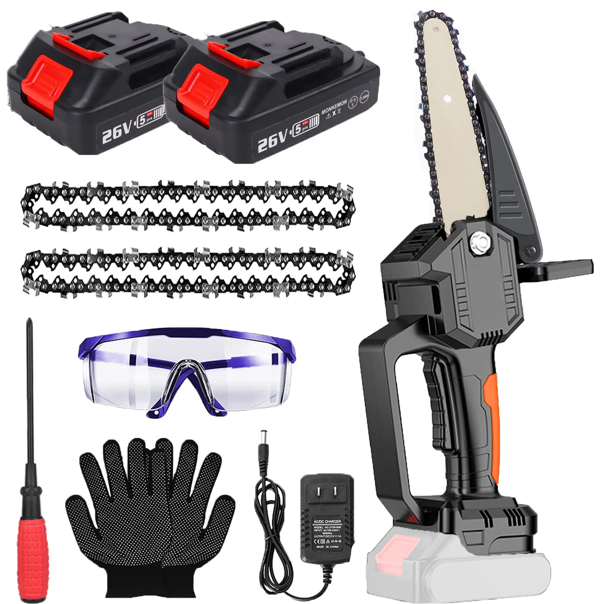 6-Inch Cordless Mini Chainsaw with 2 Batteries 2 Chains U152518