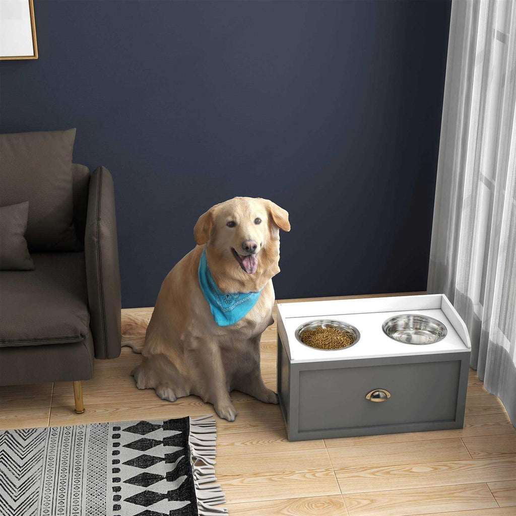 Large Elevated Dog Bowls with Storage Drawer O651