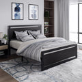 Queen Size Metal Platform Bed Frame with Wooden Headboard Footboard R135231
