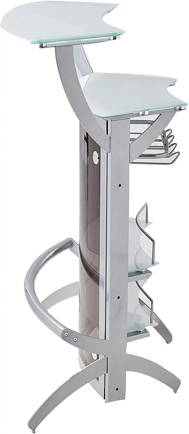 2-shelf Home Bar Silver and Frosted Glass L497
