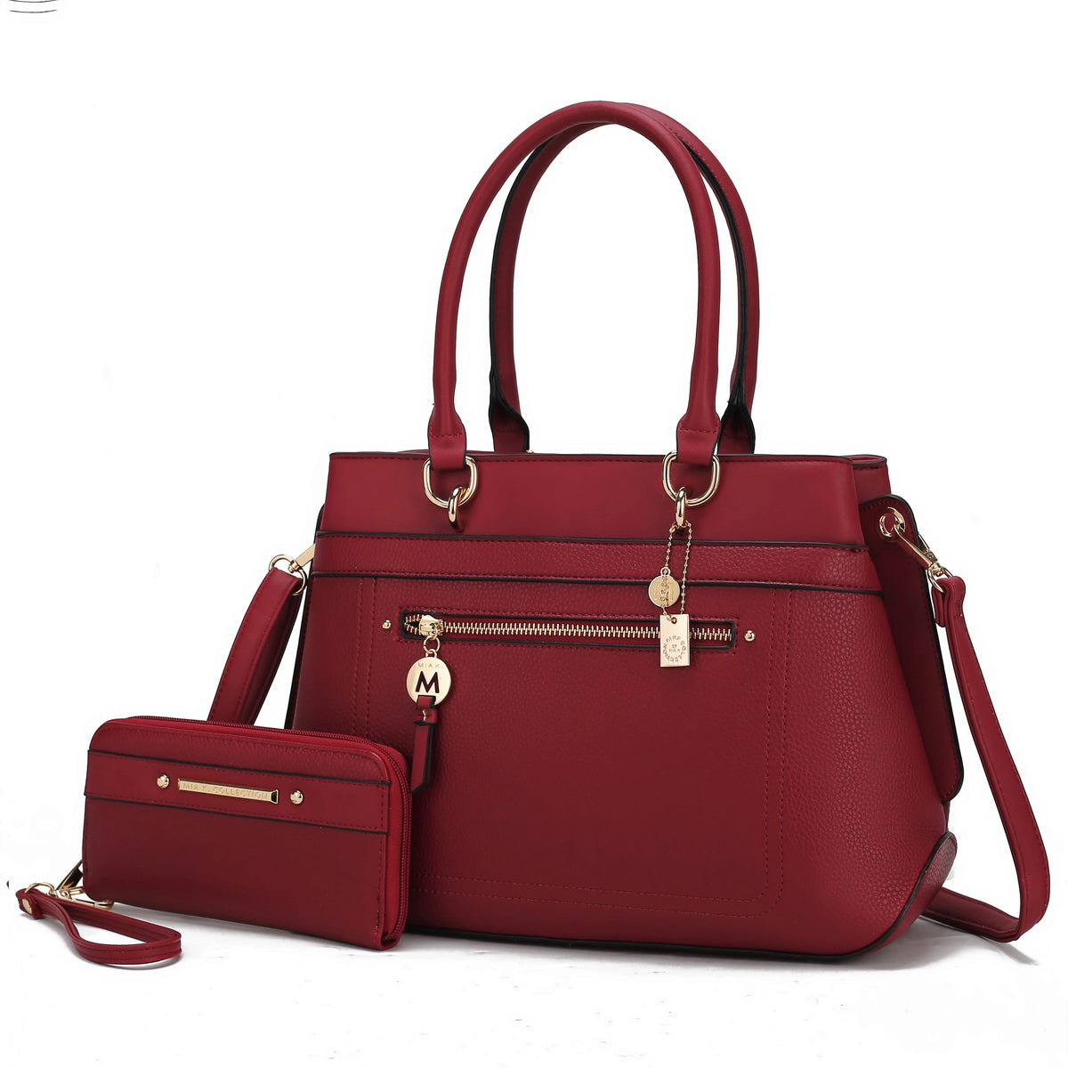 Red Vegan Leather Tote Bag & Wallet L824