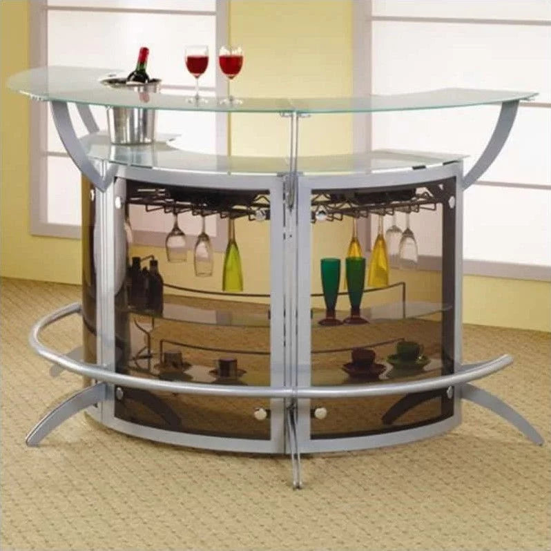 2-shelf Home Bar Silver and Frosted Glass L497