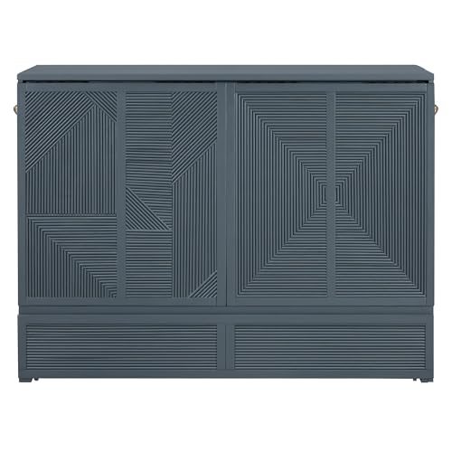 Full Size Murphy Bed with Drawer and Charging Station, Gray I7365
