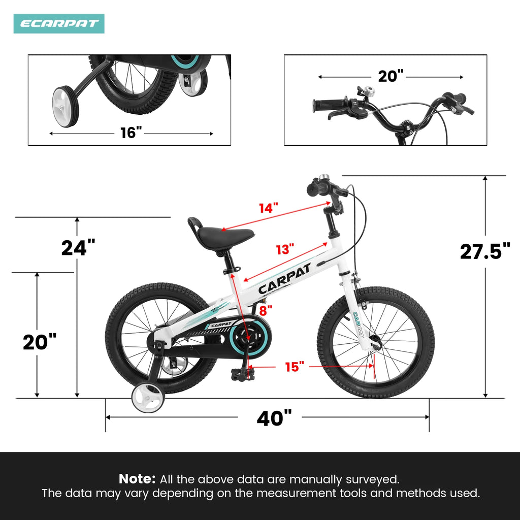 14 16 Inch Toddler Bike with Training Wheels Black W6281