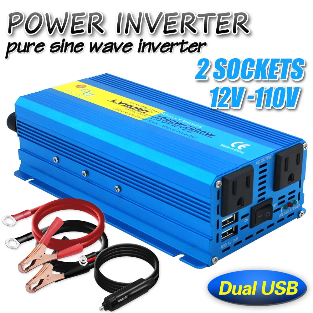 1000 Watts 2000 Watts Pure Sine Wave Power Inverter DC 12V to AC 110V 120V F37737