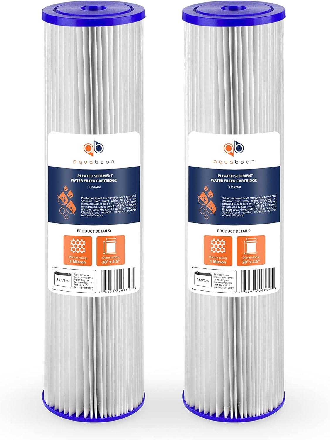 1 Micron 20 Pleated Sediment Water Filter Cartridge 2-Pack E25365