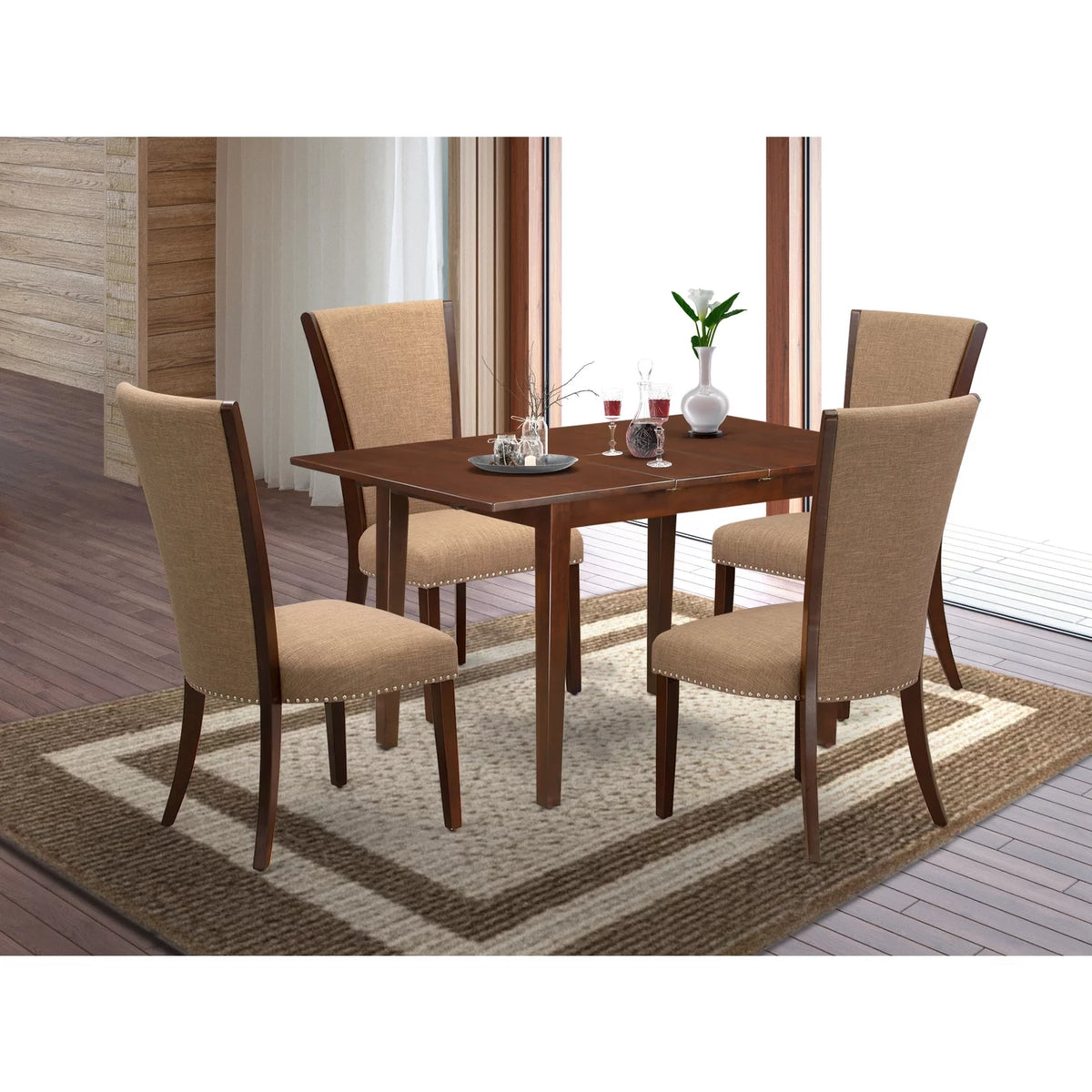 5-piece Mahogany Wood Dining Table Set V861551