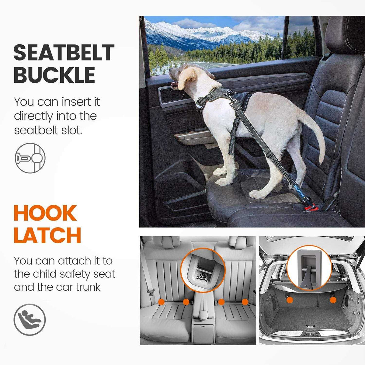 Dog Seat Belt Car Harness Reflective Bungee L750913
