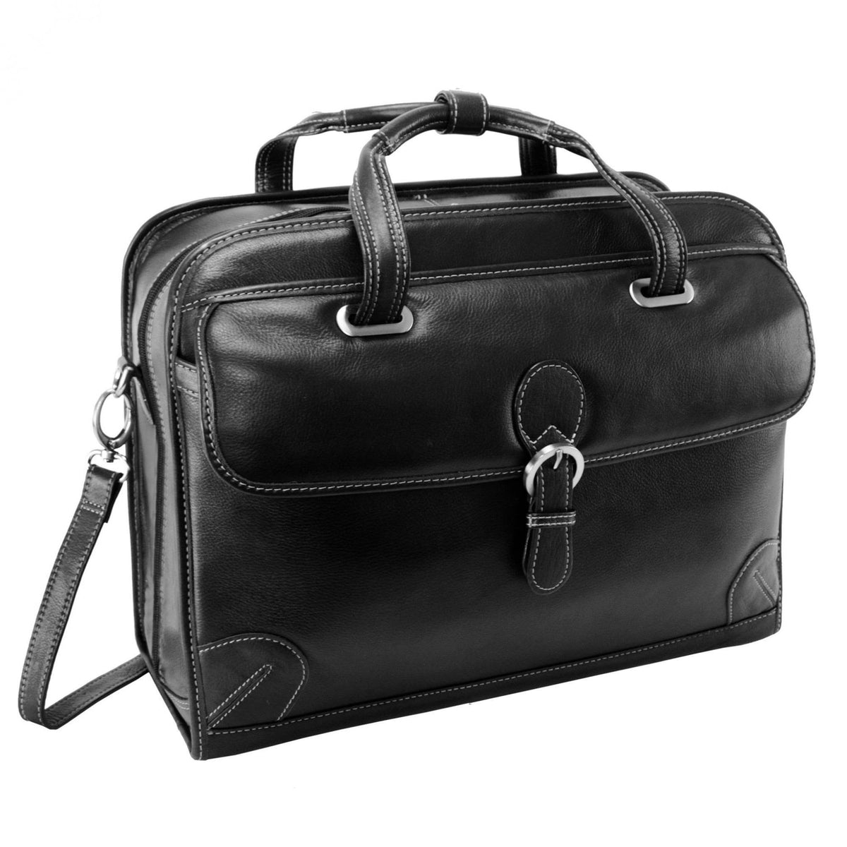 Black Leather Detachable Wheeled Laptop Case K174623