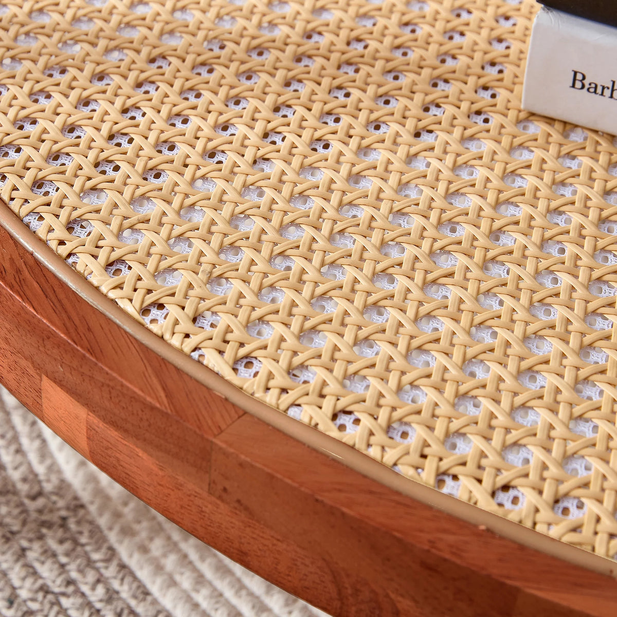Solid Wood Coffee Table with Glass Top and PE Rattan B5631
