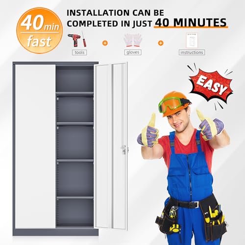 Black Metal Storage Cabinet with Adjustable Shelves X8482