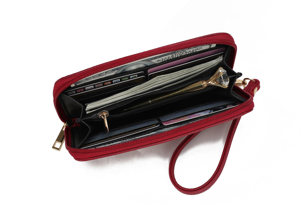 Red Vegan Leather Tote Bag & Wallet L824