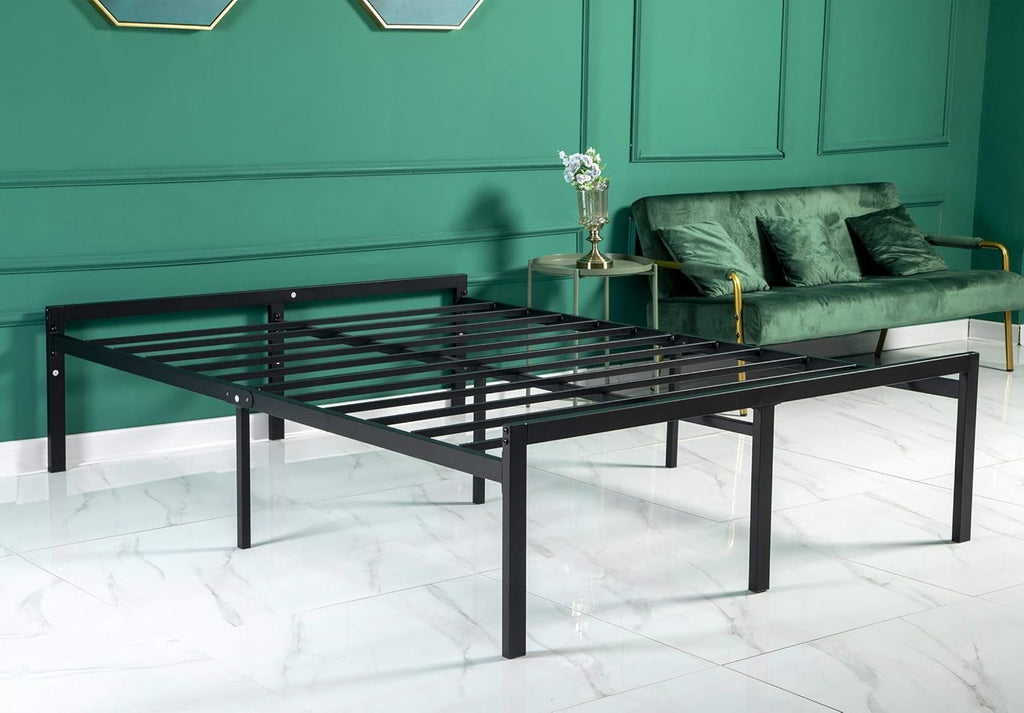 16 Inch Black Metal Platform Bed Frame with Headboard and Footboard California King R58677
