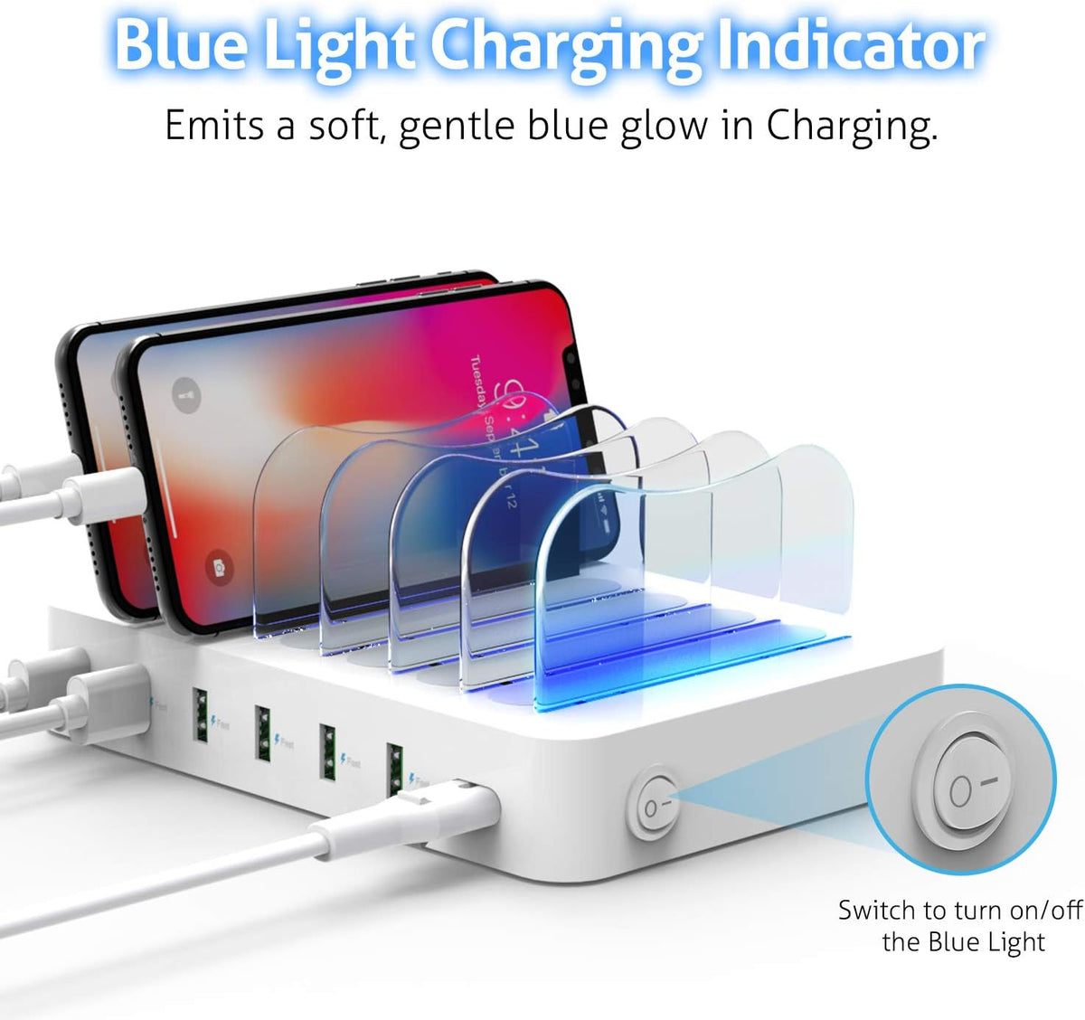 6-Port USB Charging Station with 6 Charging Cables White Pack of 2 P8036