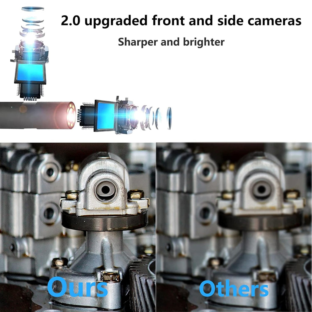 Dual Lens Video Endoscope Camera with Lights, 1080P Borescope Inspection Camera, 8 mm IP67 Waterproof, 9 LED Lights, 16.5FT Semi-Rigid Cable, 32GB Card I18370