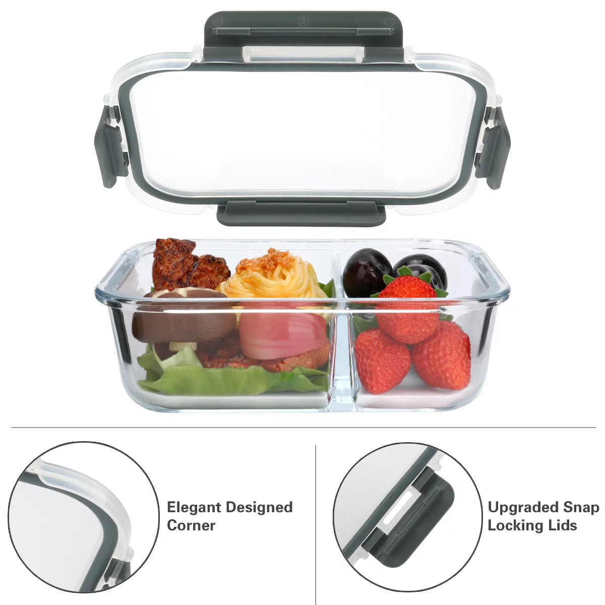 5-Pack 36 Oz 2 Compartments Glass Food Storage Containers with Locking Lids E460609