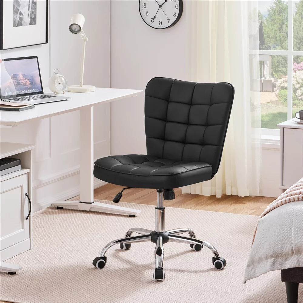 Black Tufted Faux Leather Desk Chair V137
