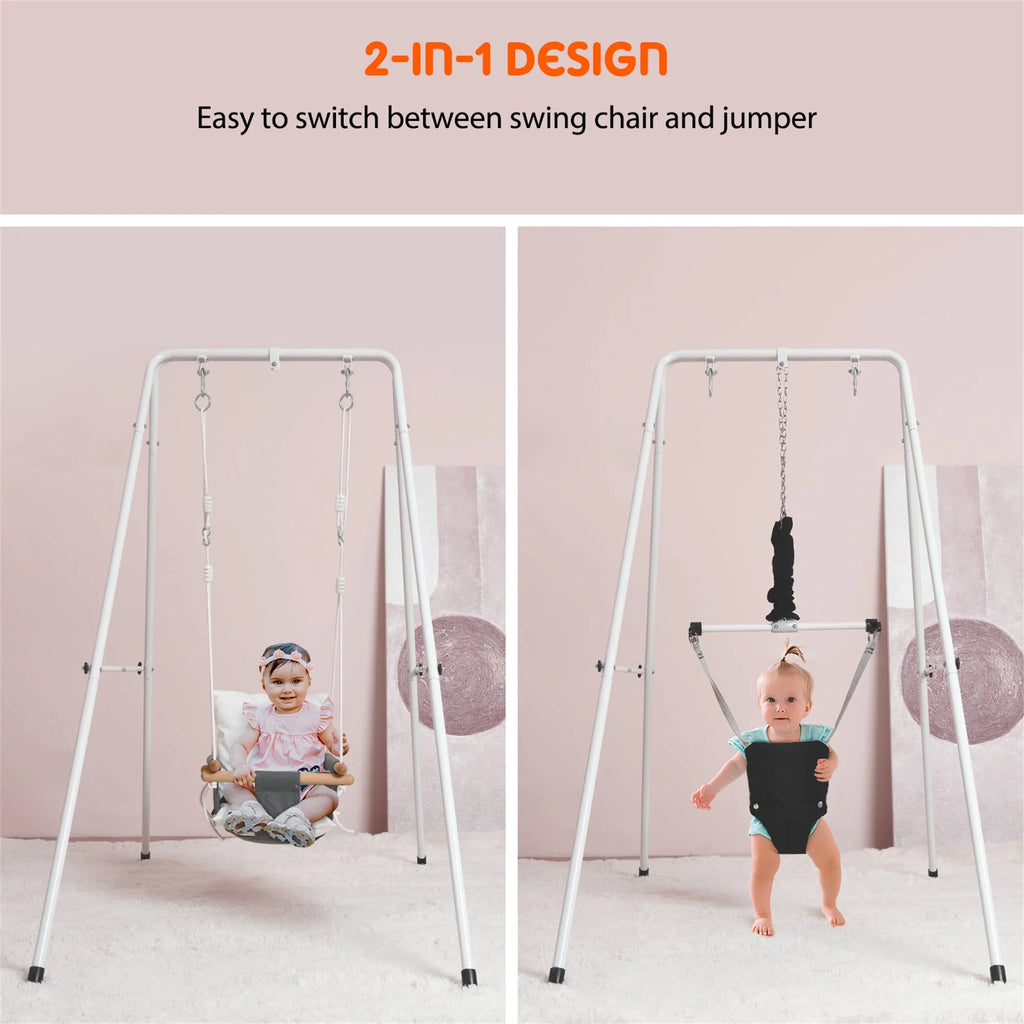 2 in 1 Toddler Metal Swing Set and Baby Jumper with Stand O8800